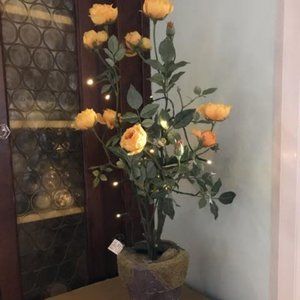 Faux Yellow Rose Bush with battery operated electric lights great for office